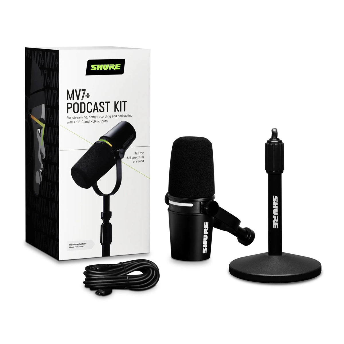 Shure MV7+-K-BNDL XLR/USB SPEECH MICROPHONE, BLACK +STAND