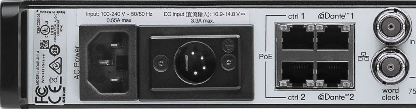 Shure Axient AD4D-DC Two-Channel Digital Wireless Receiver, A Band - PSSL ProSound and Stage Lighting