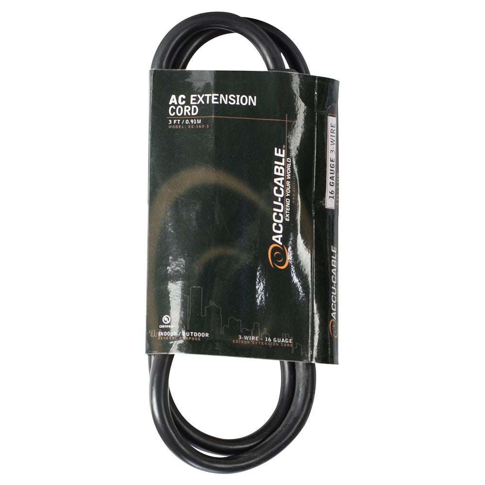 Elation EC163-3 3'BLK,16/3GAUGE, EDISON EXT.