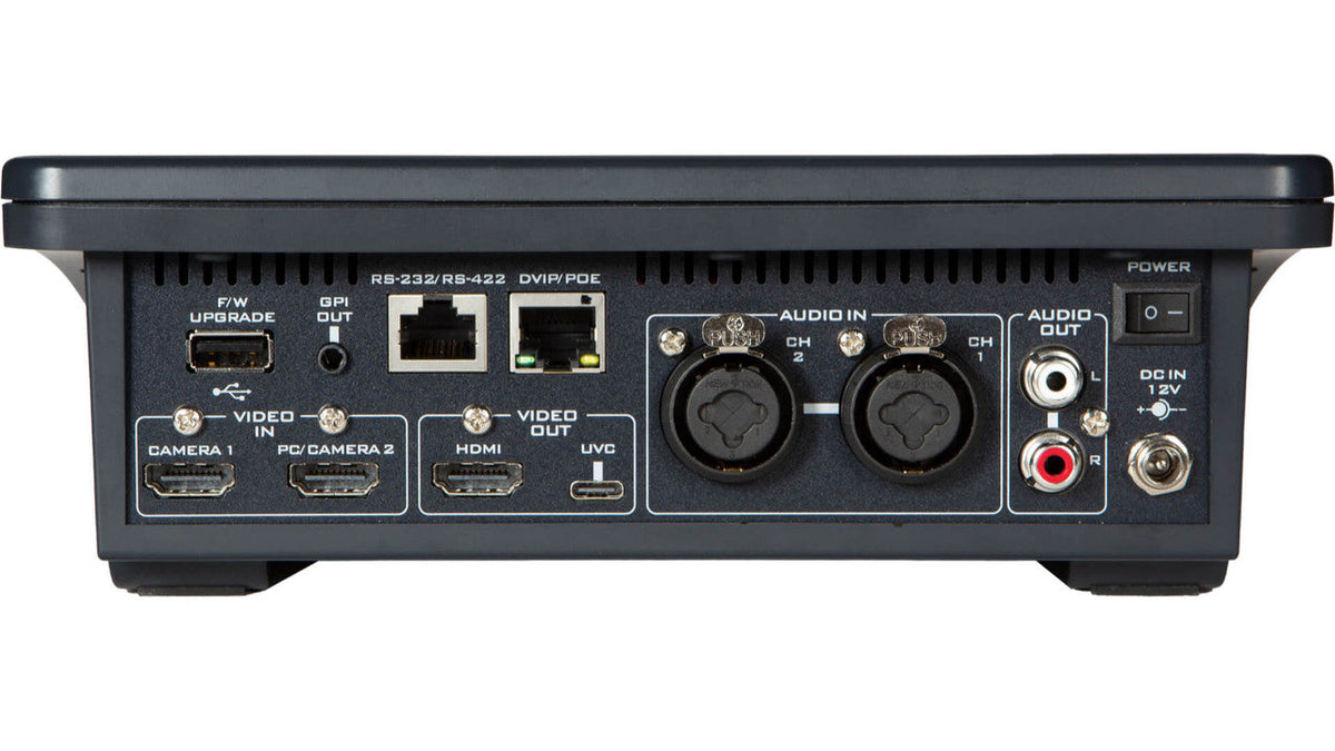 Datavideo iCast Mini 2 channel 4K all-in-one switcher with PTZ control with presets and auto tracking control, all from a touch screen panel.