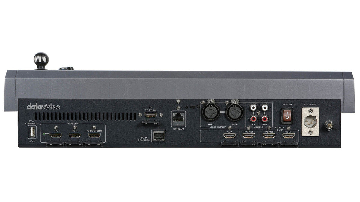 Datavideo KMU-300 4K Multi-camera processing switcher with built-in PTZ camera control, streaming and recording. It can be set up to do vertical video as well as horizontal (16:9).
