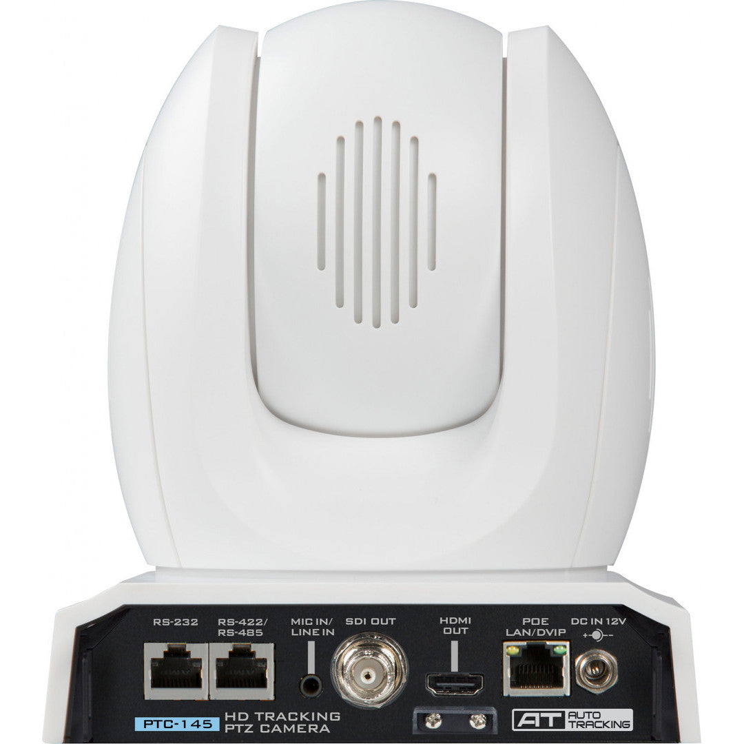 Datavideo PTC-145W 20x NDI/HX 1080p, 3G-SDI, and HDMI Tracking PTZ Camera in white.