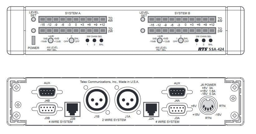 Telex SSA424 Dual 2-Wire to 4-Wire Comm Interface for ADAM Intercom Systems - Solotech