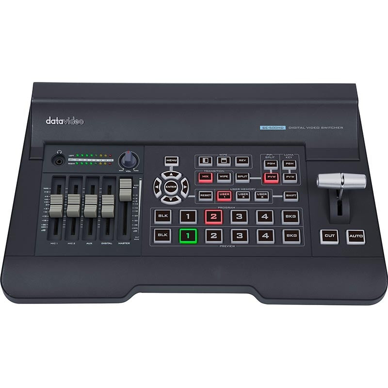 Datavideo SE-500HD 4 input HDMI 1080p video switcher with built-in audio mixer.