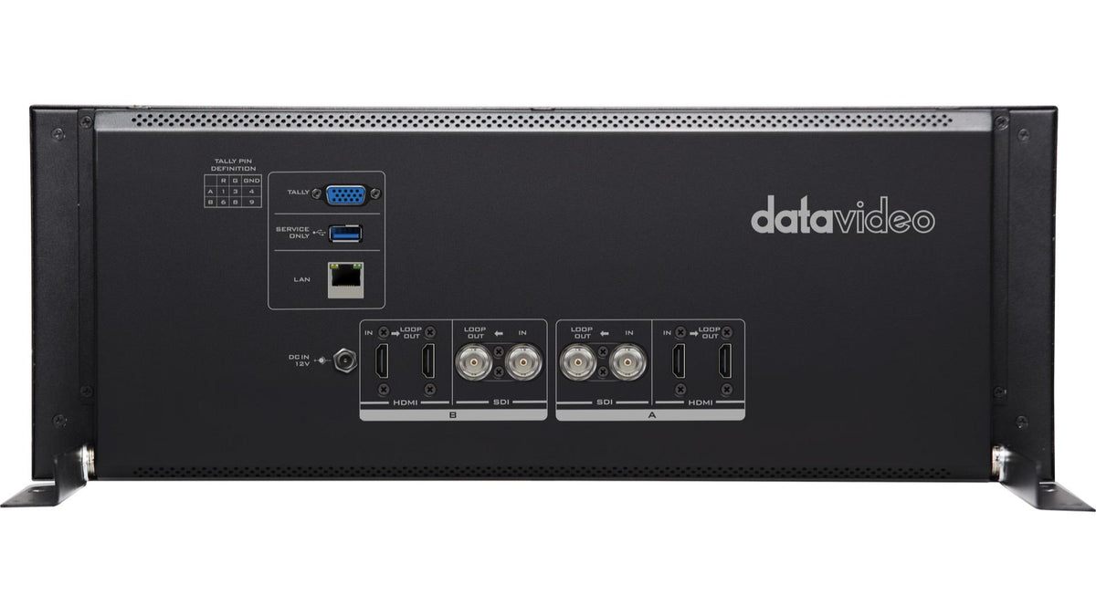 Datavideo TLM-102K 4K 10.1" Dual LCD monitor. It also supports SDI/HDMI cross conversion. Can be installed in a 19" 4RU rack space.