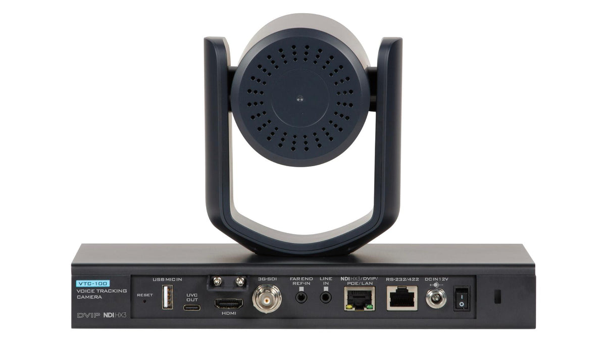 Datavideo VTC-100 12x 1080p AI enhanced voice tracking PTZ camera with NDI/HX, 3G-SDI, UVC, and HDMI outputs. Includes an L bracket wall mount.