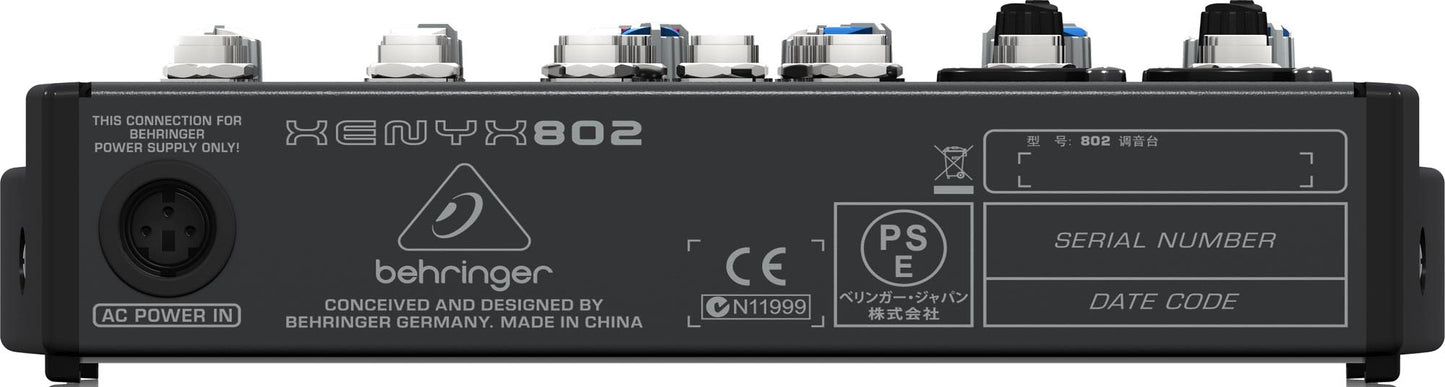Behringer XENYX802 Table de mixage premium 8 entrées 2 bus avec préamplis micro XENYX et égaliseur britannique