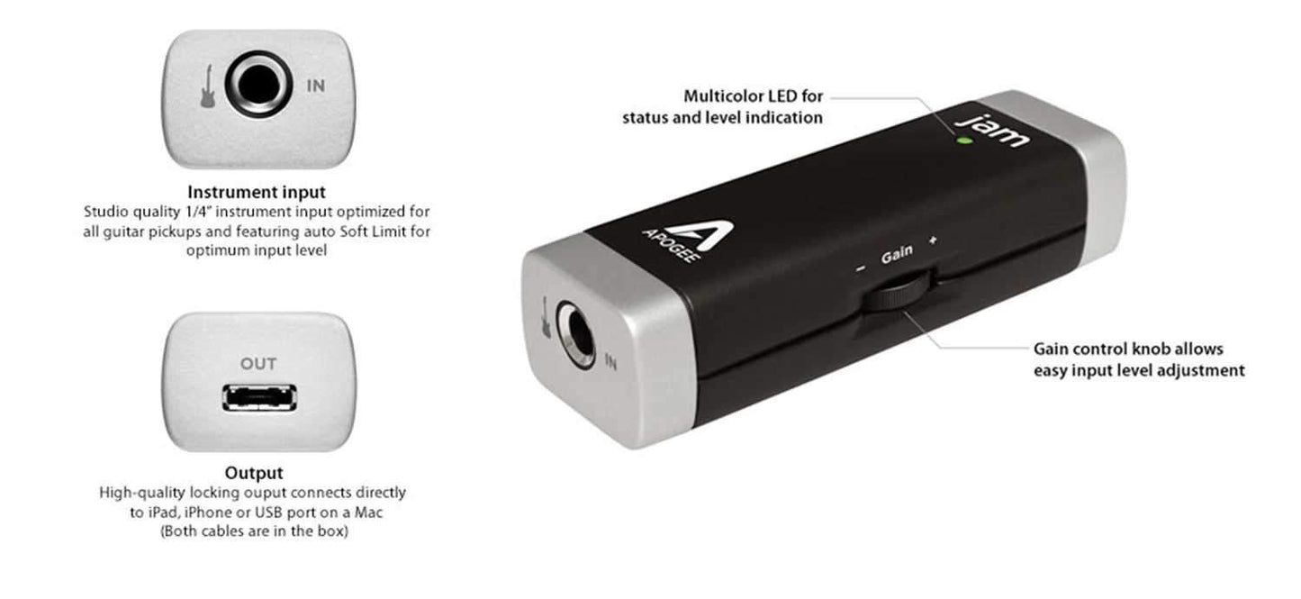 Apogee JAM USB Guitar Audio Interface for iOS - Solotech