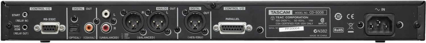 Tascam CD500B 1 Rack CD Player Balanced Outputs - Solotech