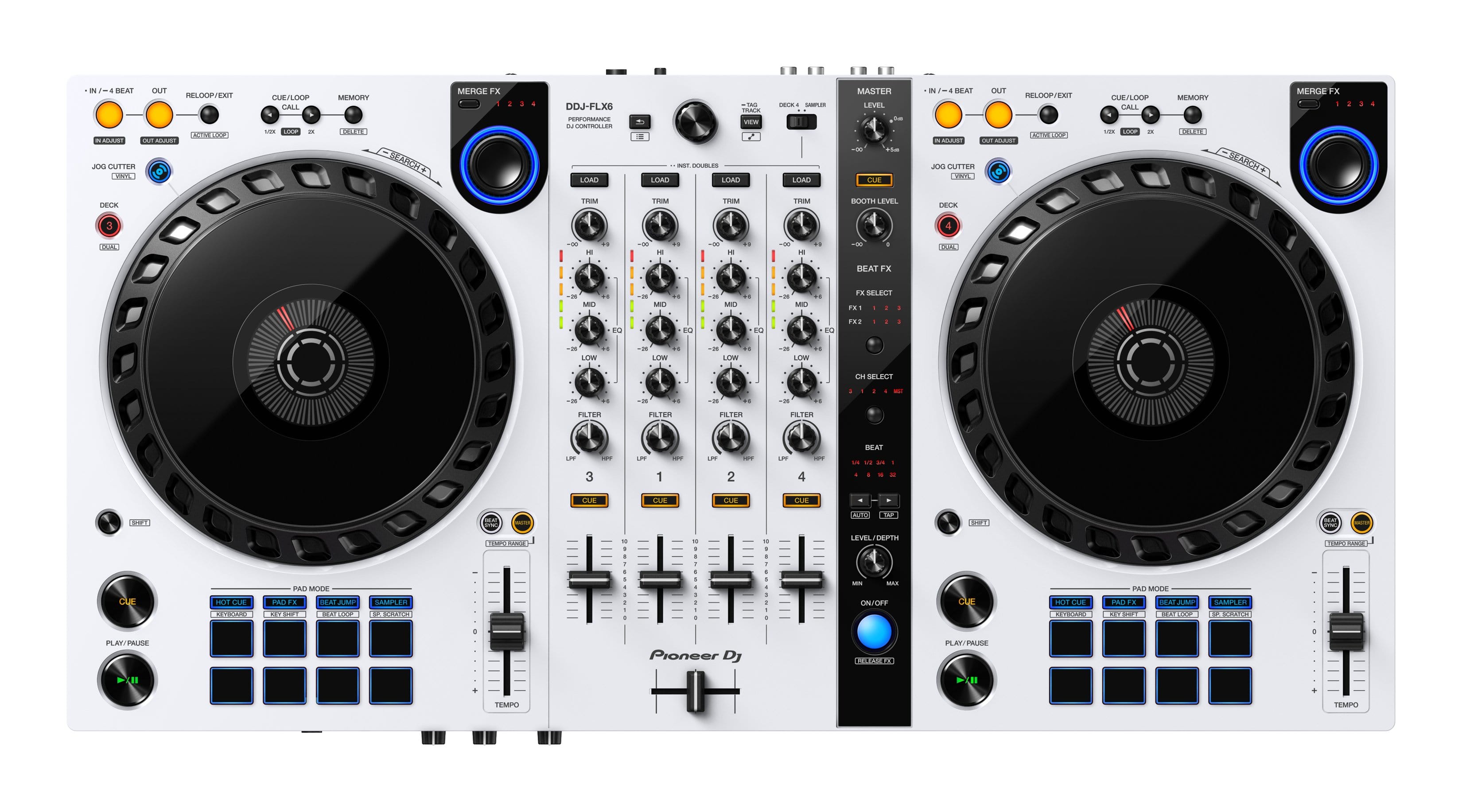 Pioneer DJ DDJ-FLX6 4-Channel Multi-Platform DJ Controller (White)