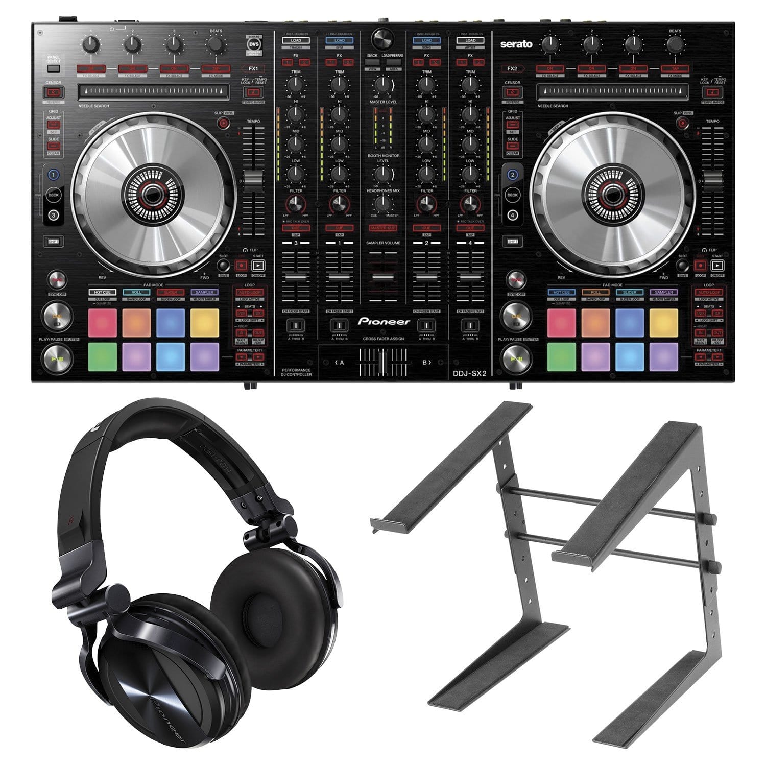 Pioneer DJ DDJ-SX2 DJ Controller with HDJ-1500 Headphones and Laptop Stand