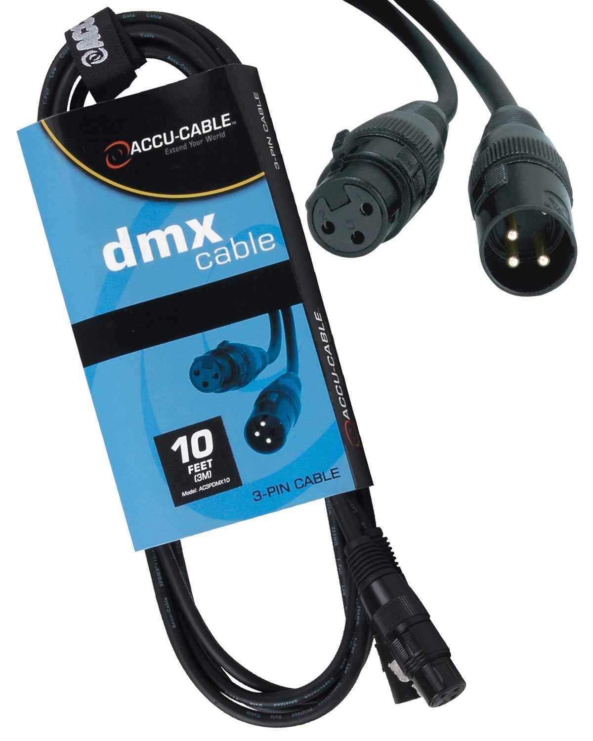 Accu-Cable 3-Pin XLR (F) to XLR (M) DMX Cable 10Ft - ProSound and Stage Lighting