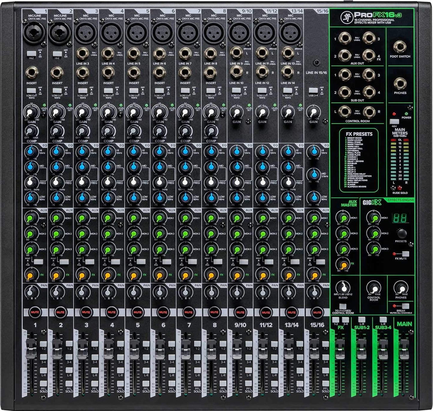 Mackie ProFX16v3 16-Channel 4-Bus Effects Mixer with USB - PSSL ProSound and Stage Lighting