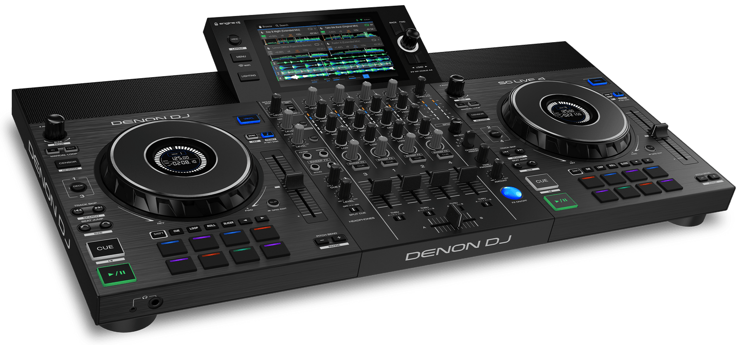 Denon DJ SCLIVE4 4-Deck Standalone DJ Controller w/ 7” touchscreen, built-in speakers, & Wi-Fi - PSSL ProSound and Stage Lighting