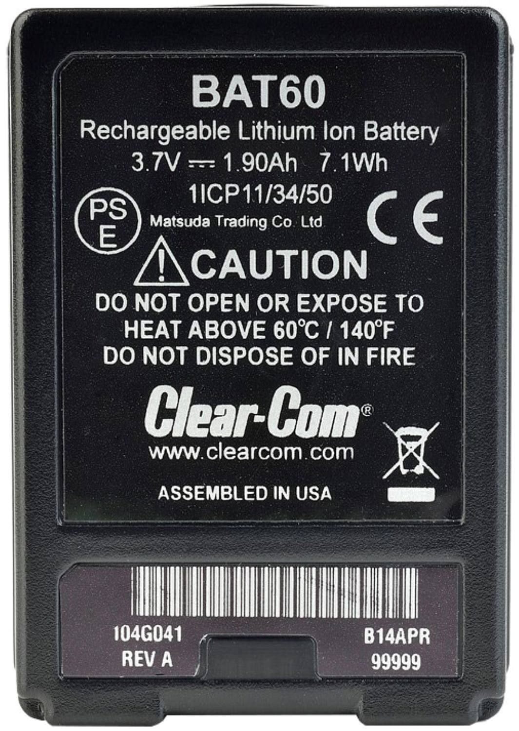 Clear-Com BAT60 Recharchable Battery for FSIIBP - PSSL ProSound and Stage Lighting