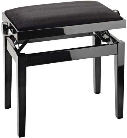 K&M 13901.100.21 Complete Wooden Frame Piano Bench - Black Gloss with Black Velvet Seat - PSSL ProSound and Stage Lighting