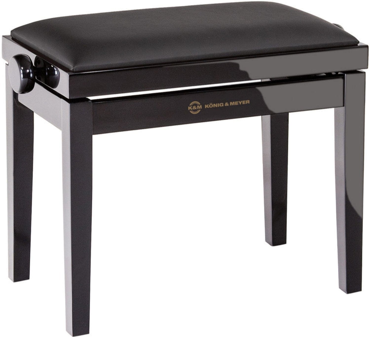 K&M 13911.200.21 Complete Wooden Frame Piano Bench - Black Gloss with Black Leatherette Seat - PSSL ProSound and Stage Lighting