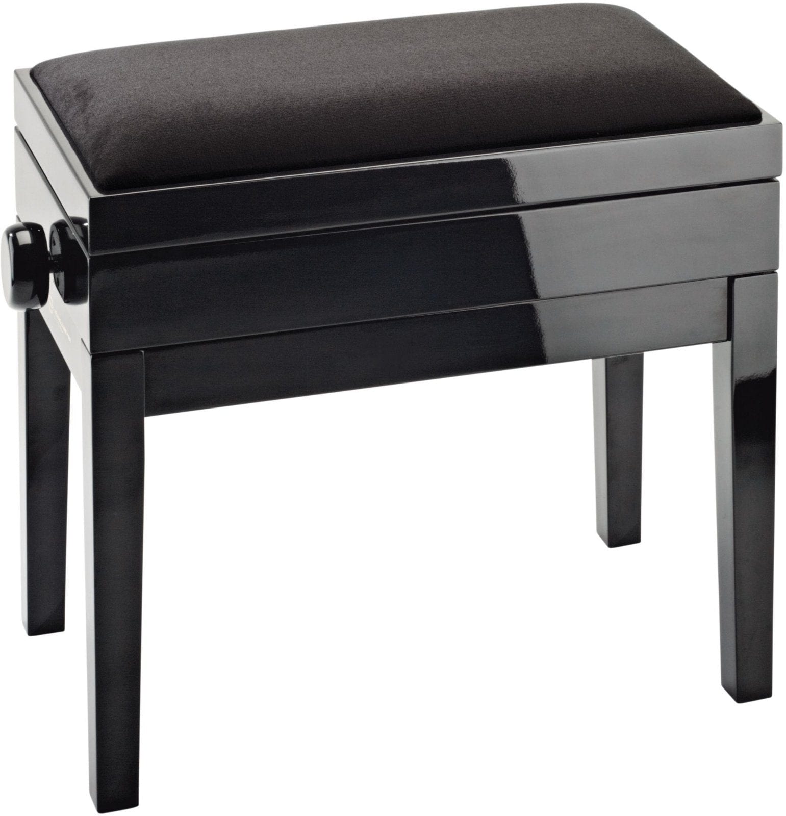 K&M 13950.100.21 Complete Wooden Frame Piano Bench with Storage - Black Gloss with Black Velvet Seat - ProSound and Stage Lighting