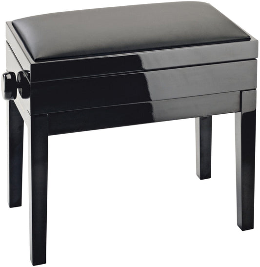 K&M 13951.200.21 Complete Wooden Frame Piano Bench with Storage - Black Gloss with Black Leatherette Seat - ProSound and Stage Lighting