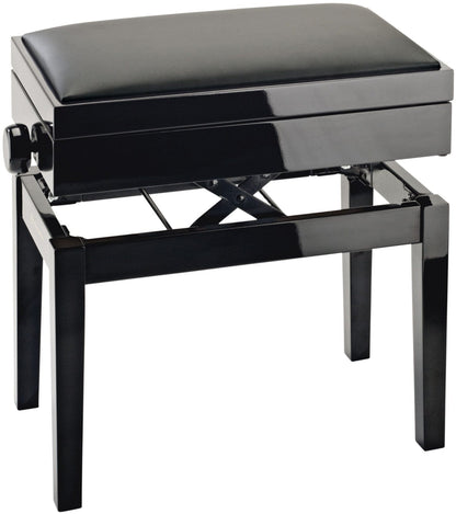 K&M 13951.200.21 Complete Wooden Frame Piano Bench with Storage - Black Gloss with Black Leatherette Seat - ProSound and Stage Lighting