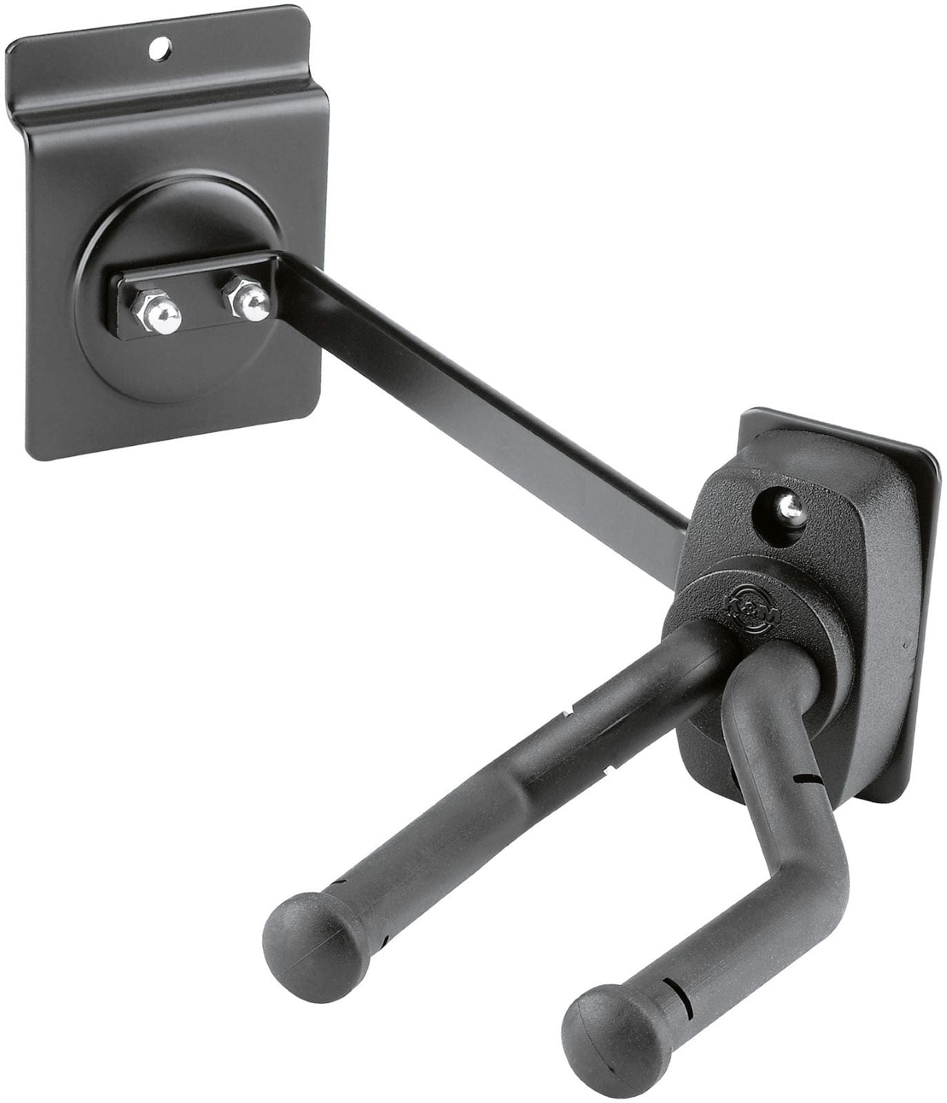 K&M 44170.000.55 Product Holder for Guitar - Right or Left Facing Slatwall Mount - Black - PSSL ProSound and Stage Lighting