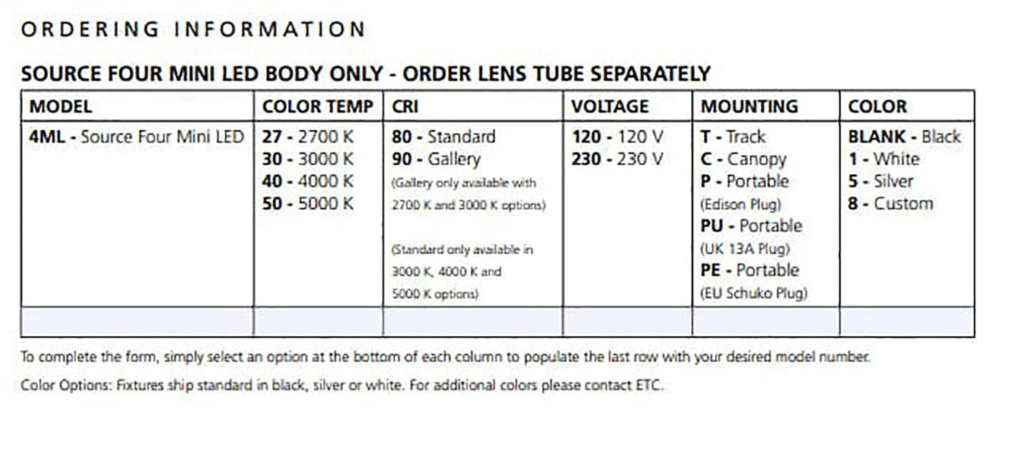 ETC Source Four Mini LED Ellipsoidal 3000 K, 36-Degree Lens Tube with Edison Plug - Silver (Portable) - PSSL ProSound and Stage Lighting