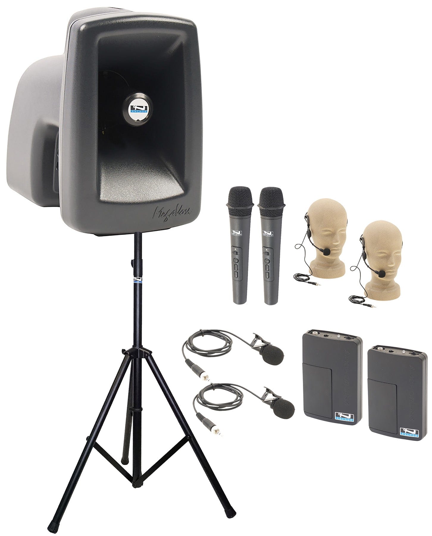 Anchor Audio 512429 MegaVox System 4 - 2x Handheld / 2x Lapel / 2x Headband Wireless Microphones - PSSL ProSound and Stage Lighting