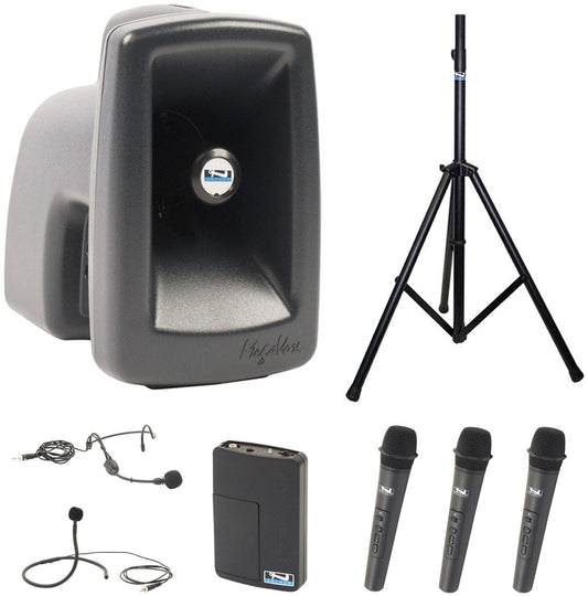 Anchor Audio 512439 MegaVox System 4 - 3x Handheld / 1x Lapel / 1x Headband Wireless Microphones - 2x Rails / DMX Tails - PSSL ProSound and Stage Lighting