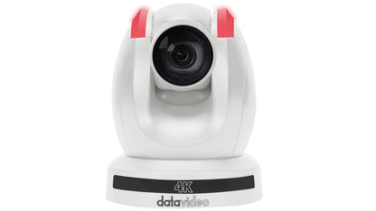 Datavideo PTC-305GW 4K 20x NDI® | HX, 12G-SDI, 3G-SDI, and HDMI PTZ Camera with Tracking in White.