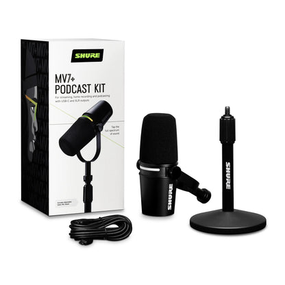 Shure MV7+-K-BNDL XLR/USB SPEECH MICROPHONE, BLACK +STAND