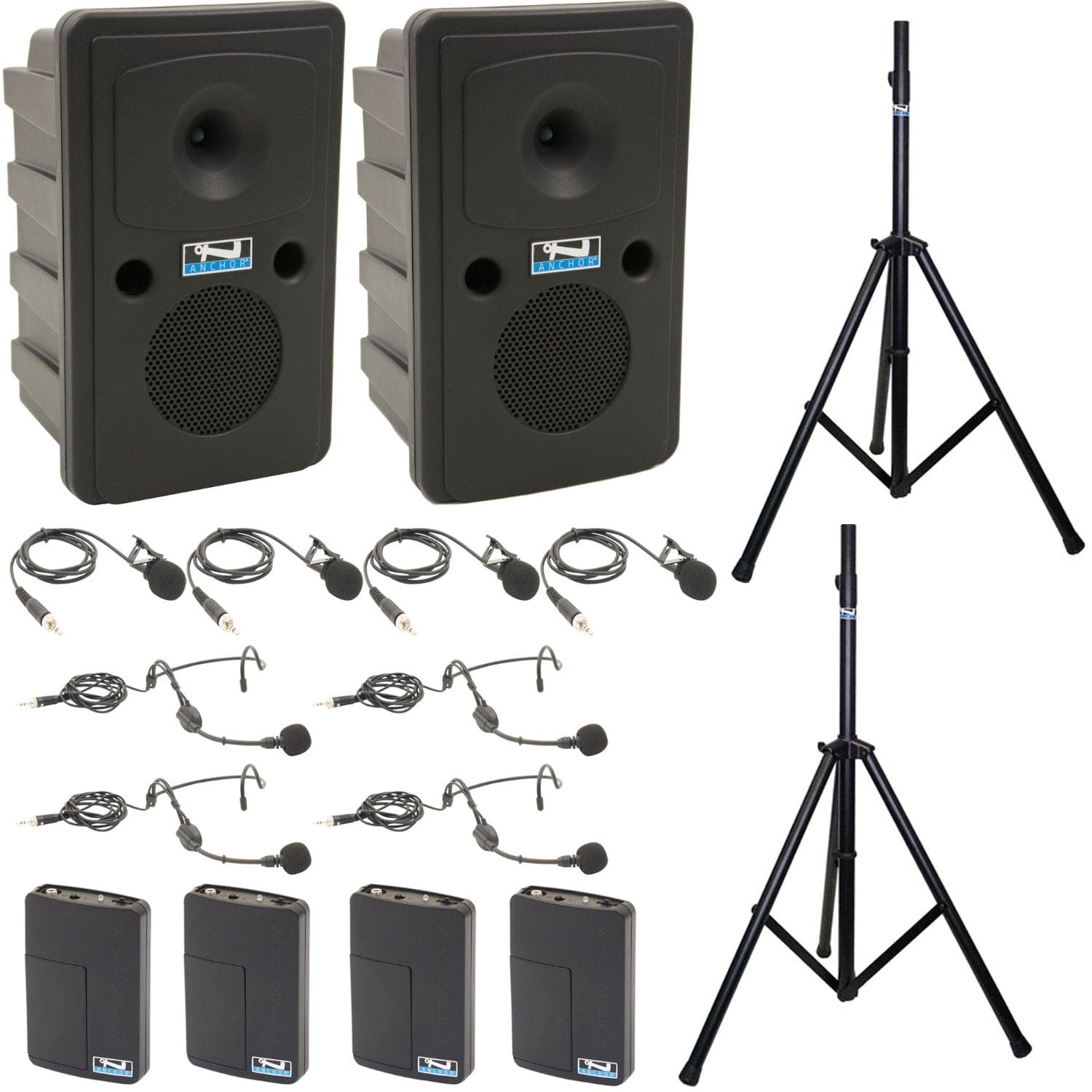 Anchor Audio 660490 Go Getter 2 Pair AIR X4 - Anchor-Air / 4x Lapel / 4x Headband Wireless Mics - PSSL ProSound and Stage Lighting