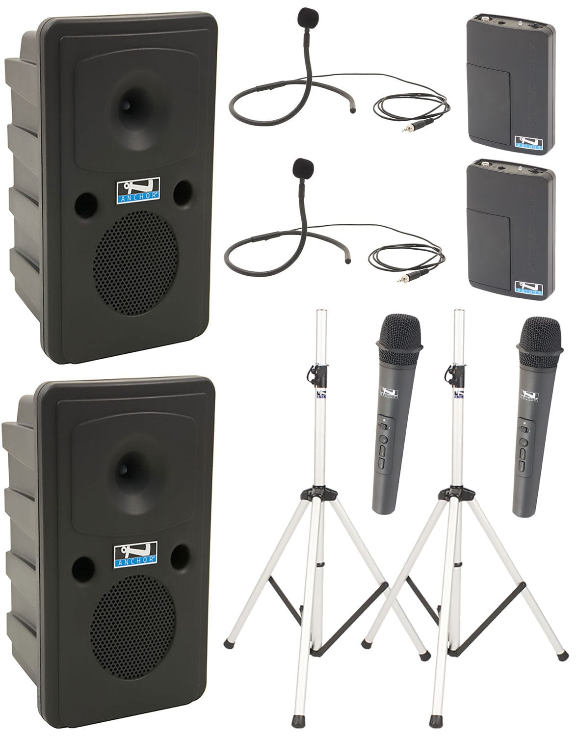 Anchor Audio 665435 Go Getter 2 Pair AIRFLEX XR4 - Anchor-Air / 2 Handheld / 2 Collar Wireless Microphones - PSSL ProSound and Stage Lighting