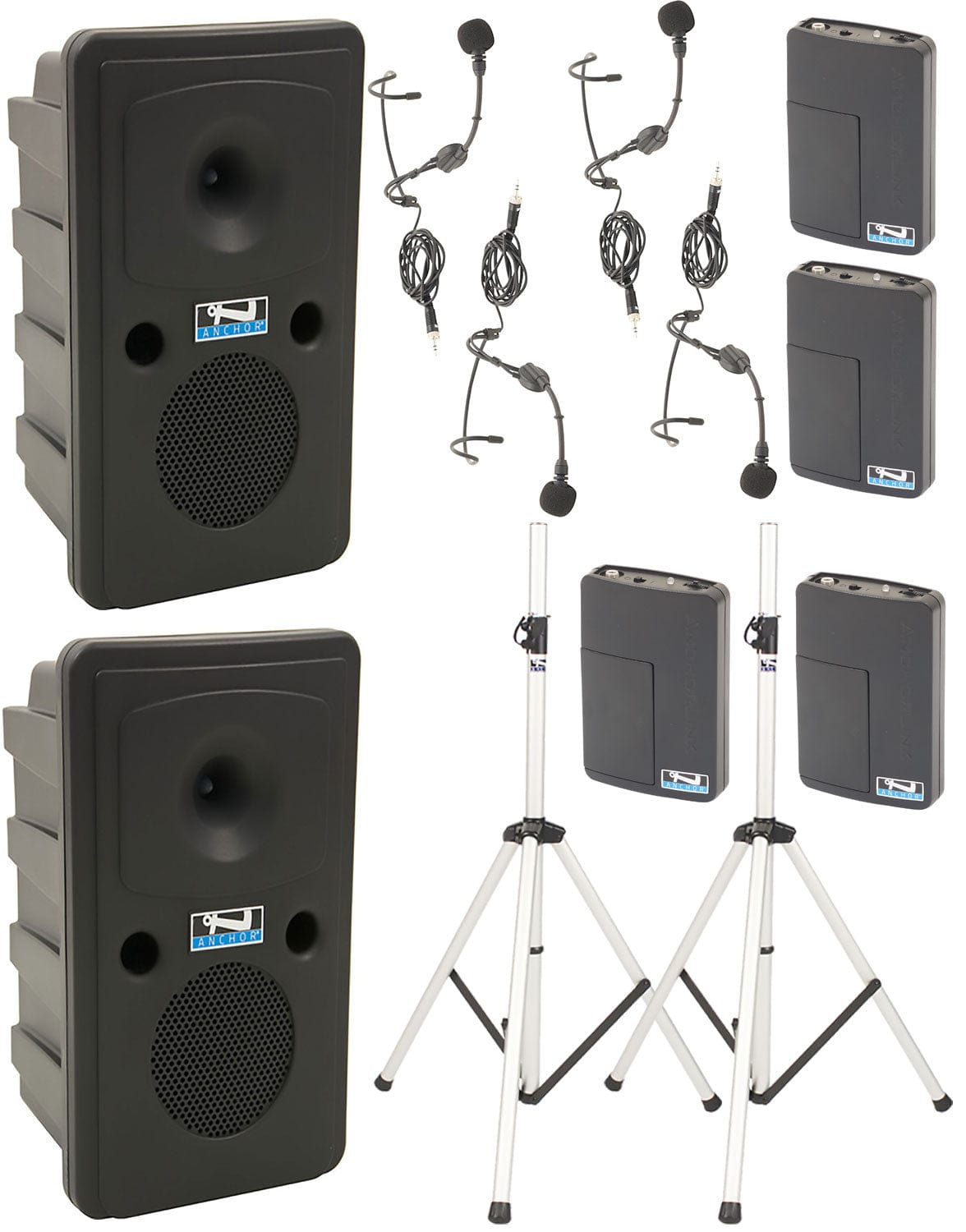 Anchor Audio 665450 Go Getter 2 Pair AIRFLEX XR4 - Anchor-Air / 4x Headband Wireless Microphones - PSSL ProSound and Stage Lighting