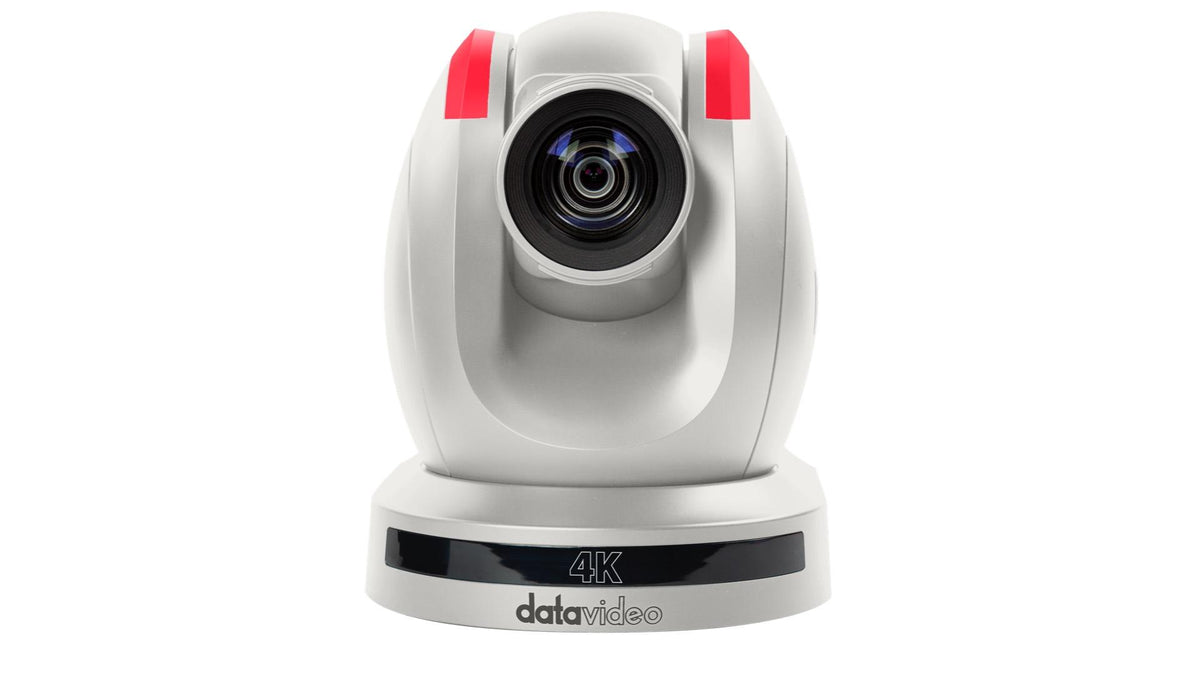Datavideo PTC-325GW 4K 30x NDI® | HX, 12G-SDI, and HDMI PTZ Camera with Tracking in White.