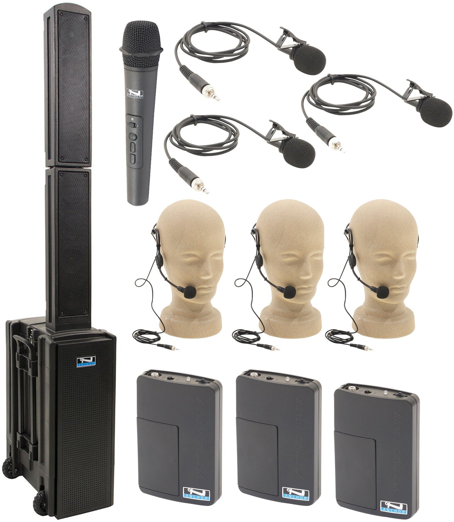 Anchor Audio 815419 Beacon 2 System X4 - Anchor Air / Handheld / 3 Lapel / 3 Headband Wireless Mics - PSSL ProSound and Stage Lighting