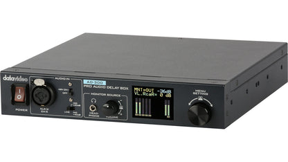 Datavideo AD-300 Pro Audio Delay Box to synchronize video and audio with microphone input.