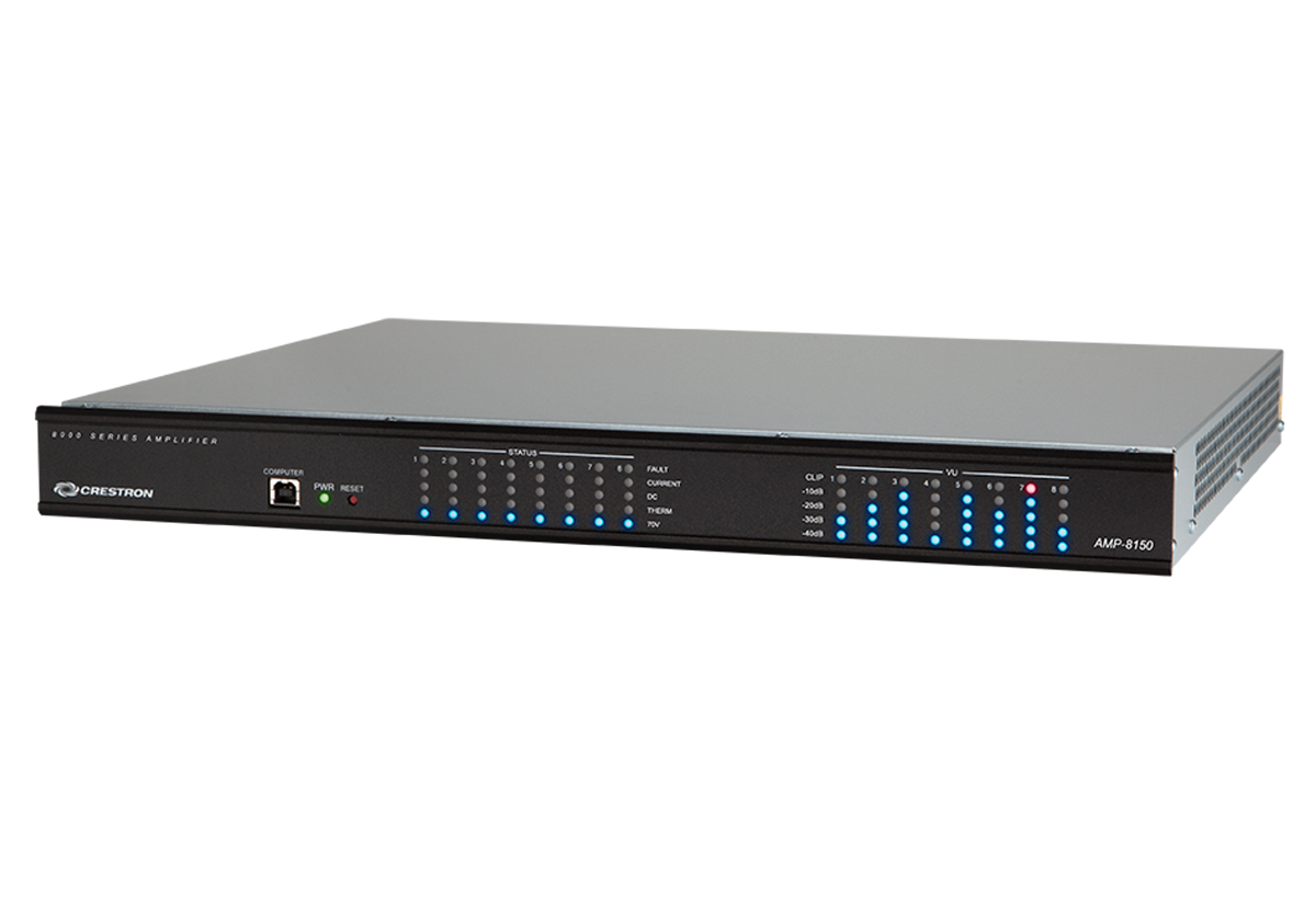 Crestron AMP-8150 8-Channel Power Amplifier, 150W/Ch., 4/8 Ohm or 70V, North America & Japan, 100-120V