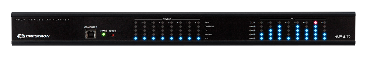 Crestron AMPI-8150 8-Channel Power Amplifier, 150W/Ch., 4/8 Ohm or 100V, International, 220-240V