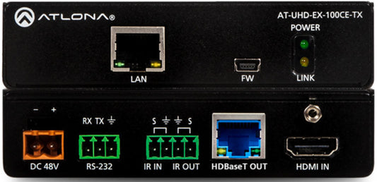 ATLONA AT-UHD-EX-100CE-TX 4K/UHD HDMI Over 100 M HDBaseT Transmitter with Ethernet, Control, and PoE