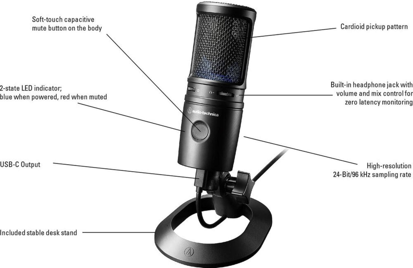 Audio-Technica AT2020USB-X Cardioid Condenser USB Microphone with Desk Stand / Pop-Filter - PSSL ProSound and Stage Lighting