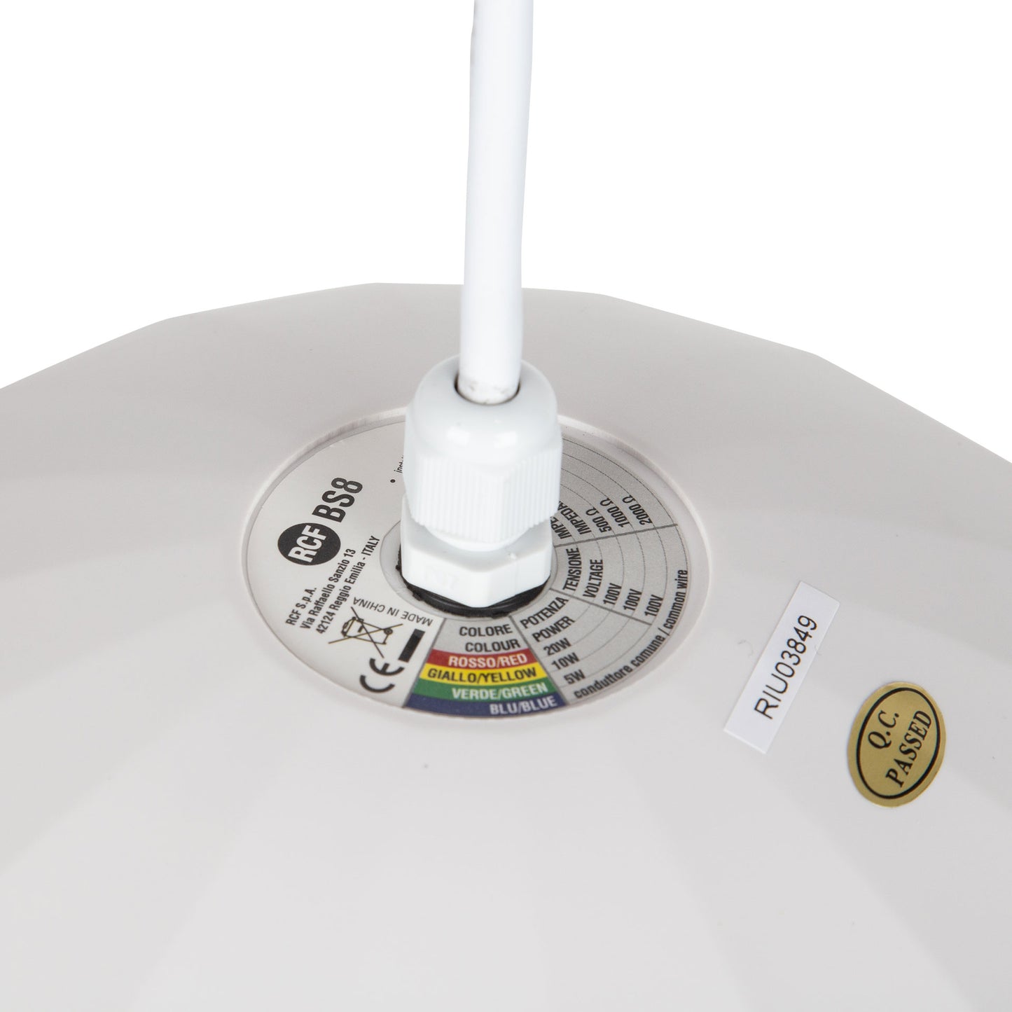 RCF BS 8 Passive Pendent Ball Speaker, 5/10/20W, 100V, 5M Suspension Cable (White)