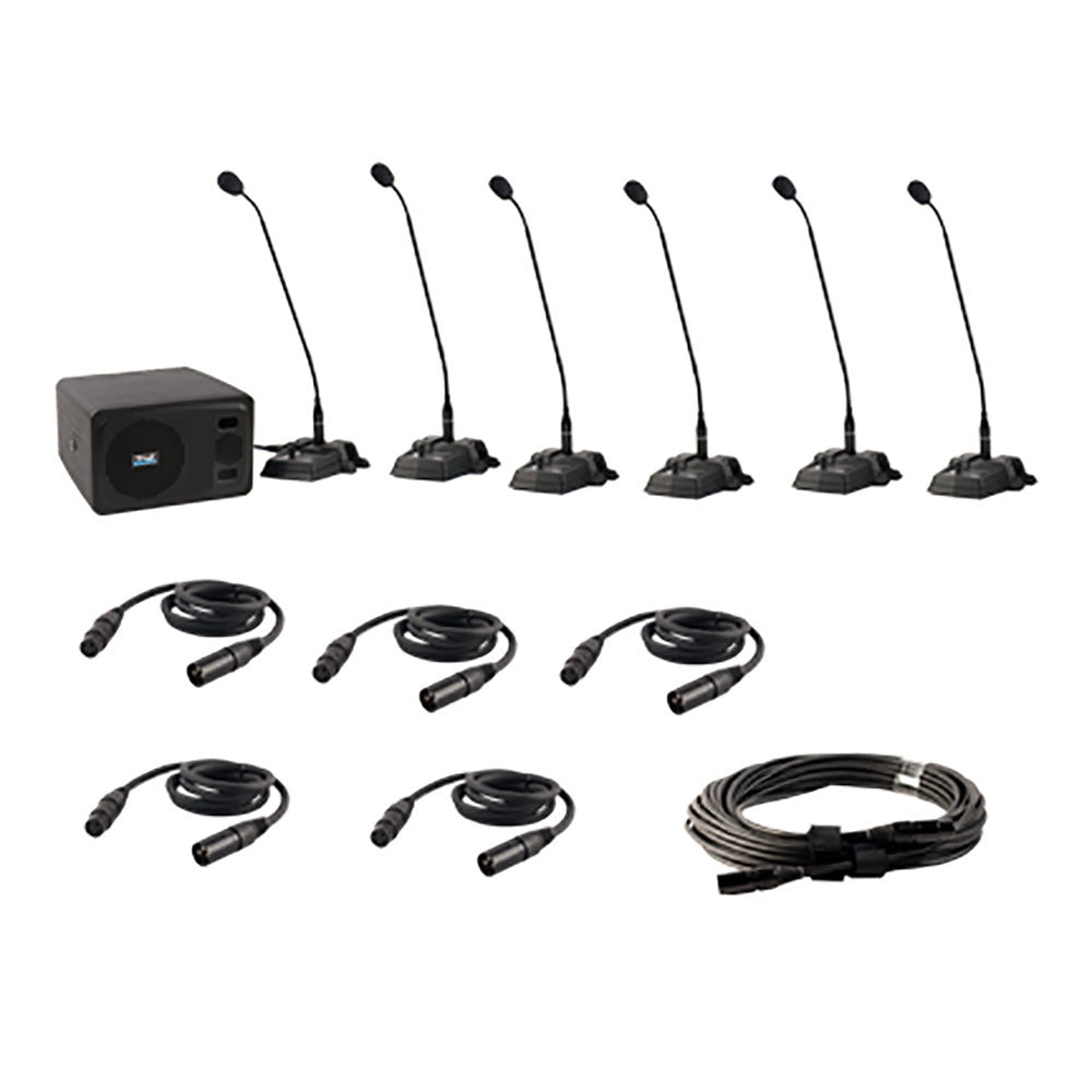 Anchor Audio Councilman 6 User Package Councilman AC powered PA speaker monitor for 6 user wired conference system, AN-100CM+, one CHM-100, five DEL-100, five EX-4M, one EX-25M / carry case