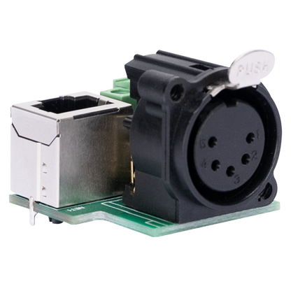 Elation CON512 Netron PCB5P XLR 5-Pin DMX Output (Front) / Terminal Block and RJ45 DMX Input (Back)