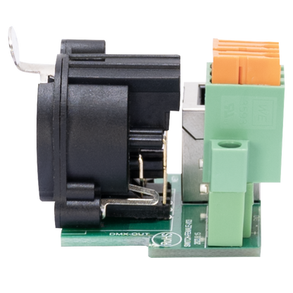 Elation CON512 Netron PCB5P XLR 5-Pin DMX Output (Front) / Terminal Block and RJ45 DMX Input (Back)