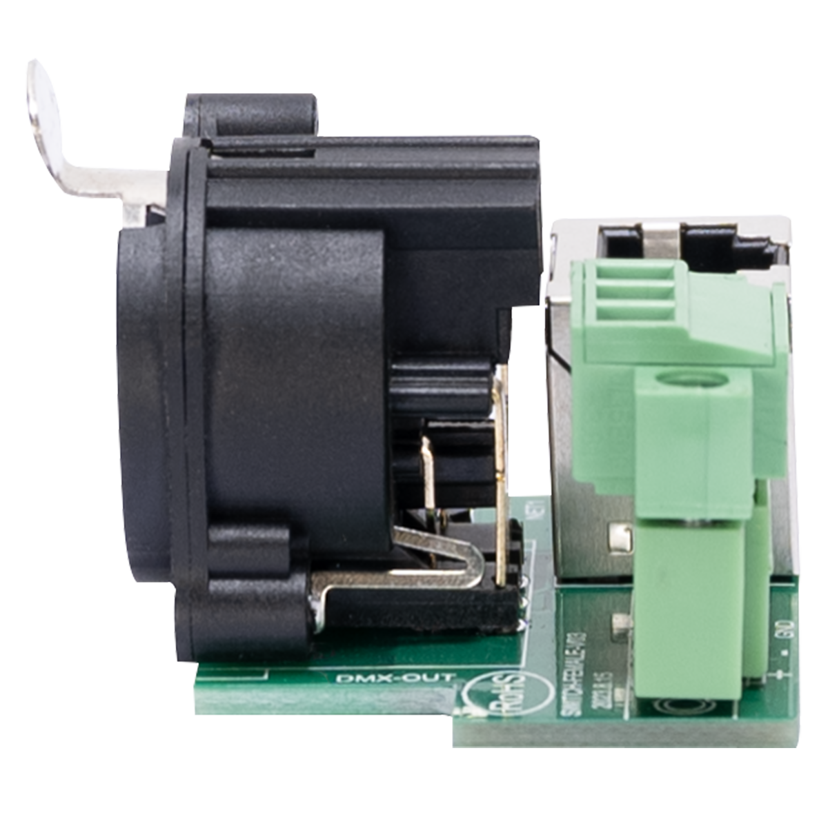 Elation CON512 Netron PCB5P XLR 5-Pin DMX Output (Front) / Terminal Block and RJ45 DMX Input (Back)