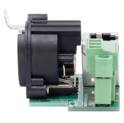 Elation CON512 Netron PCB5P XLR 5-Pin DMX Output (Front) / Terminal Block and RJ45 DMX Input (Back)
