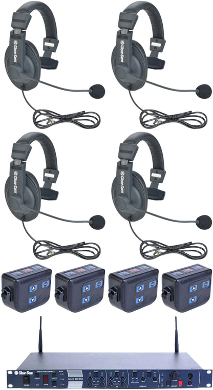 Clear-Com DX210 System 4-User Bundle with CC-15 Headsets 2-Channel 2.4GHz with 1x BS210 / 4x BP210