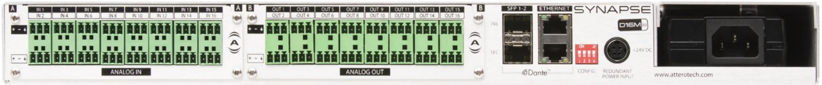 Q-SYS D16MIO Attero Tech Synapse 16x16 Channel Mic / Line Networked Audio Interface - PSSL ProSound and Stage Lighting