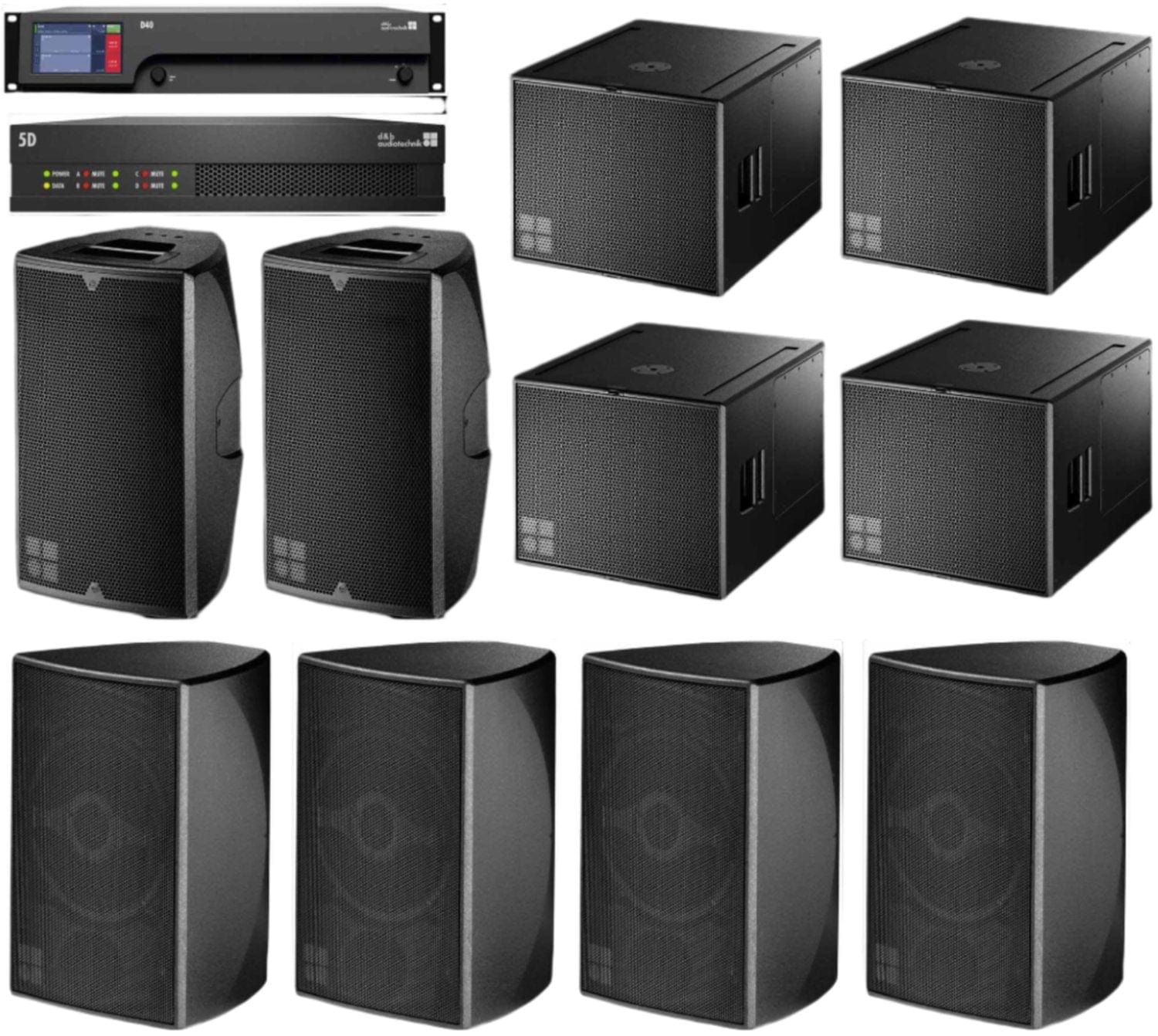 D&B Audiotechnik E-Series PA-System with E12 Loudspeakers (x2) B4 Subs (x4) and E5 Nearfills (x4) - PSSL ProSound and Stage Lighting