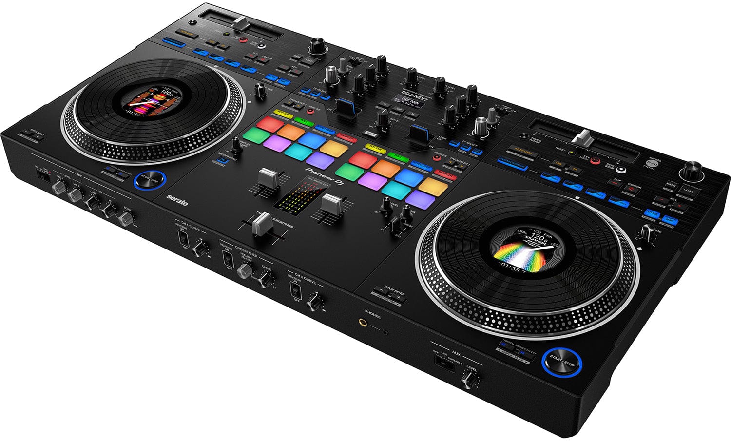 Pioneer DJ DDJ-REV7 Motorized DJ Controller With Case and Headphone Bundle - PSSL ProSound and Stage Lighting